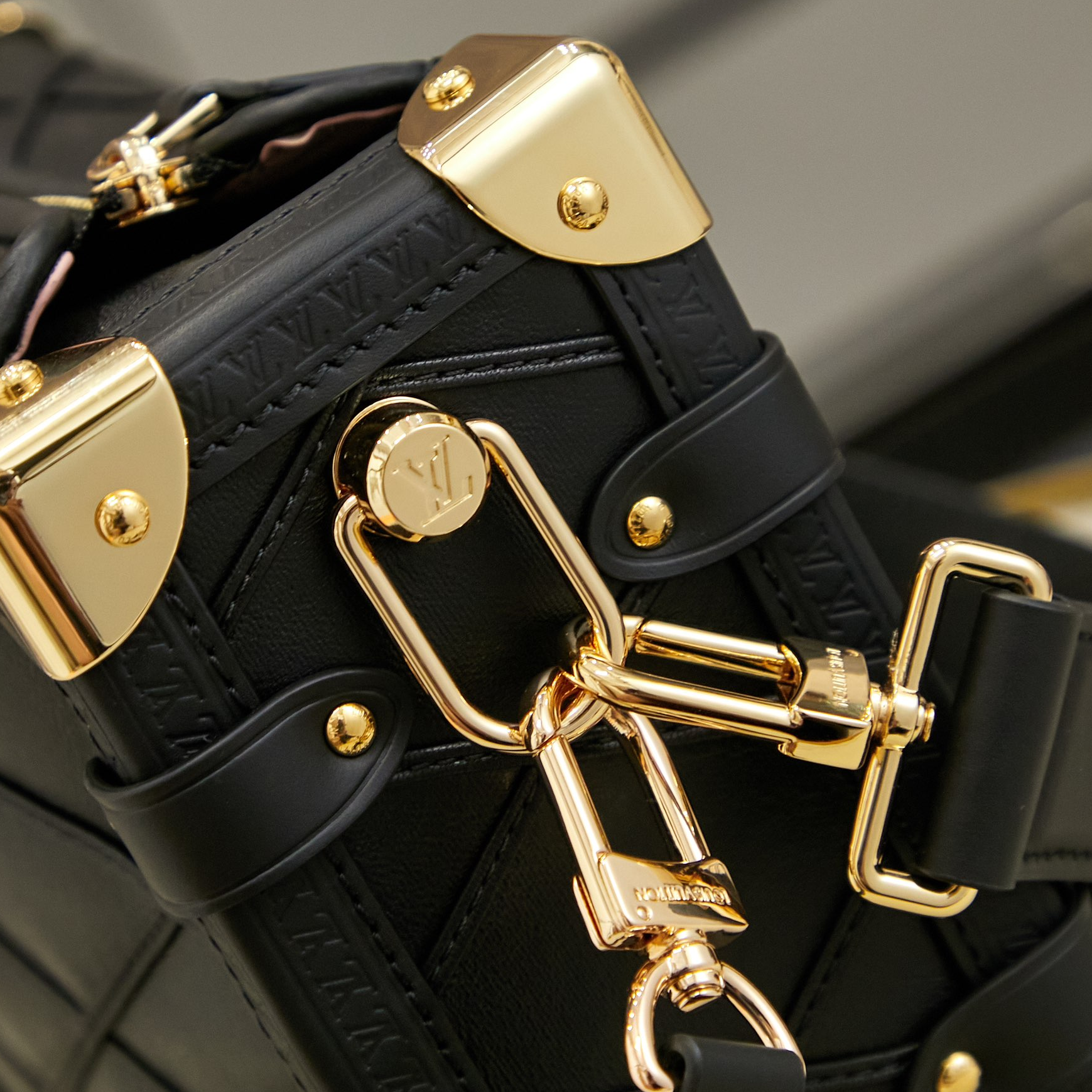 LV - Side trunk PM Black Small Lambskin One Shoulder Crossbody Handbag