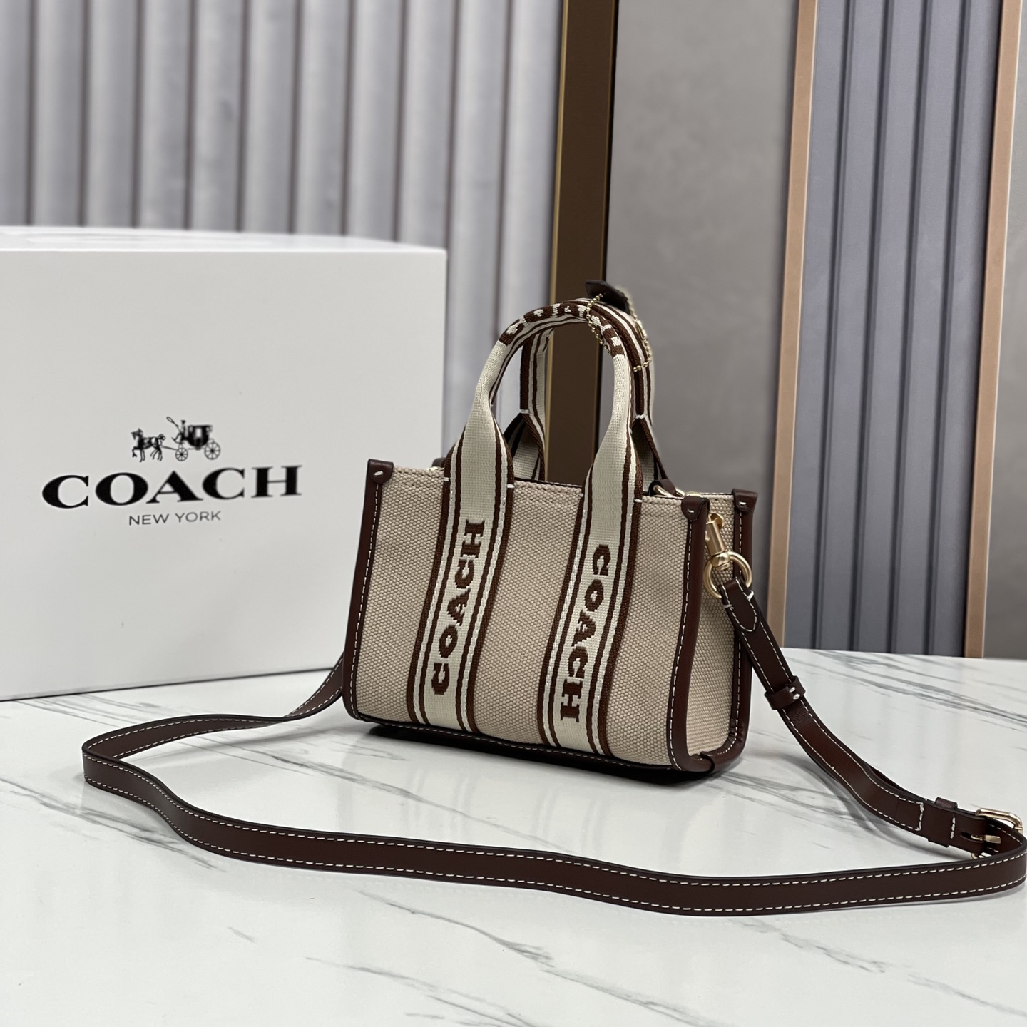 COACH -Smith 16 Canvas And Fine Calfskin Tote Bag Shoulder Crossbody Handbag Tote Bag