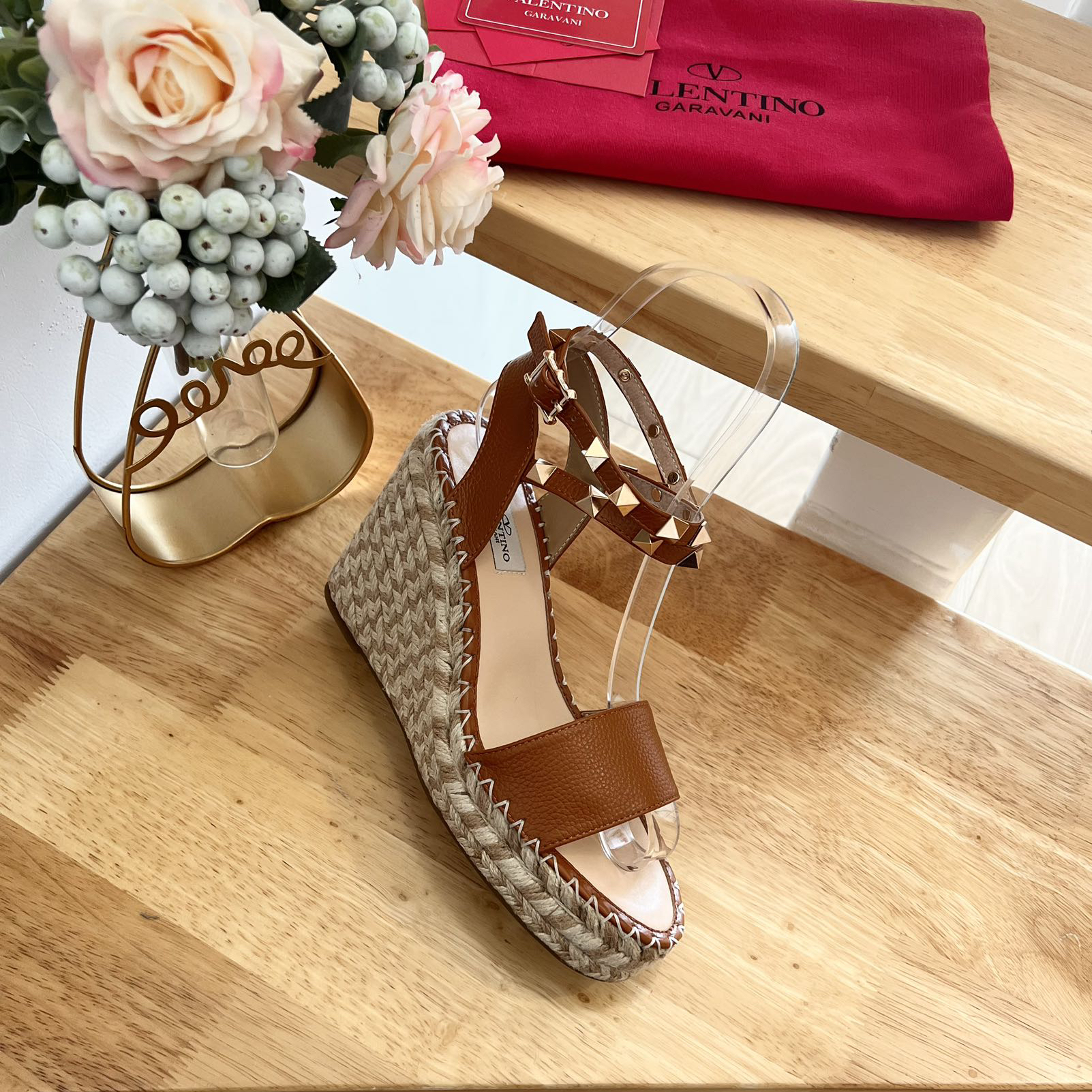 Valentino Garavani-pebbled leather lace-up wedge sandals