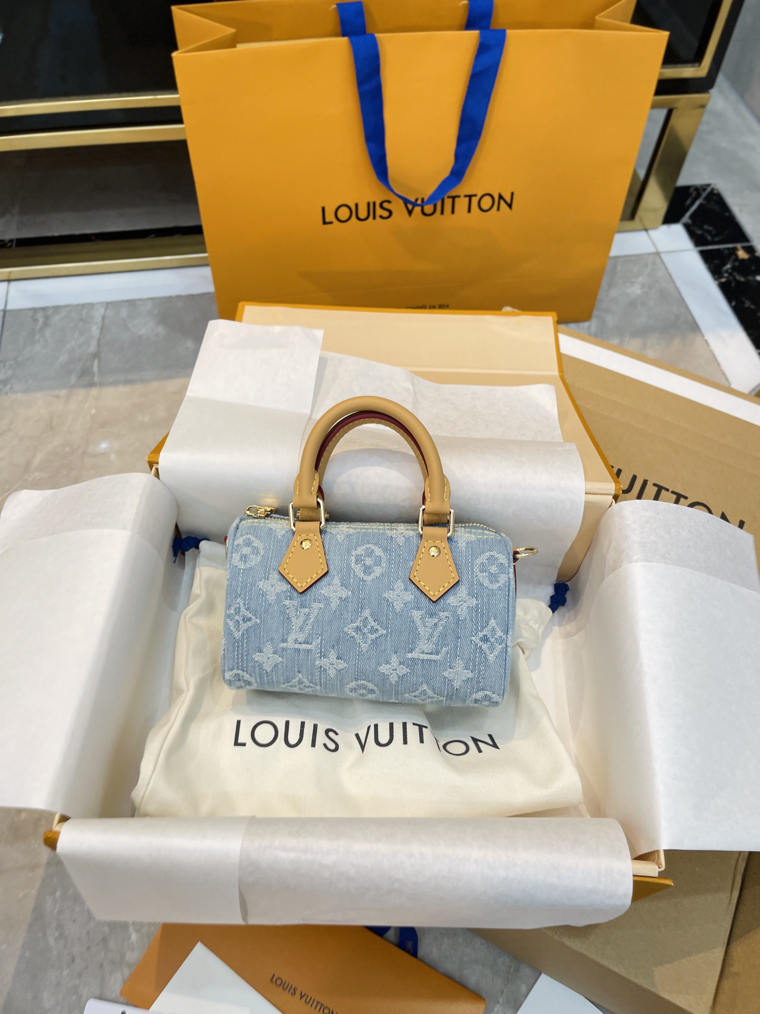 LOUIS VUITTON LV Nona Speedy Blue Hand Bag