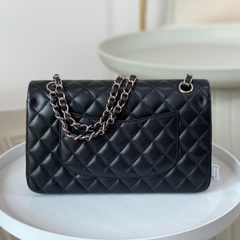 Chanel-Black Silver Classic Medium Flip Bag