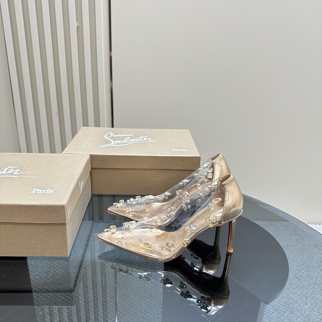 Christian Louboutin-Transparent PVC hot stamping various crystal diamond high heels