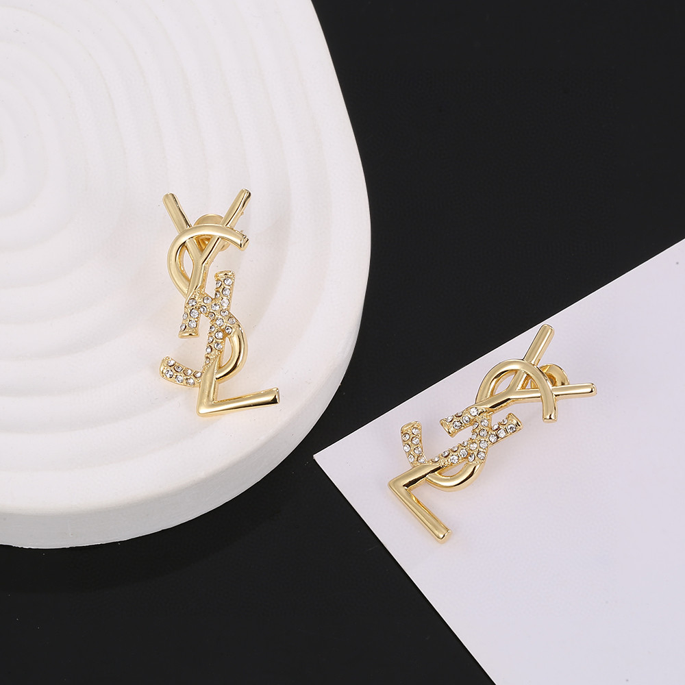 YSL-Diamond studded letter earrings