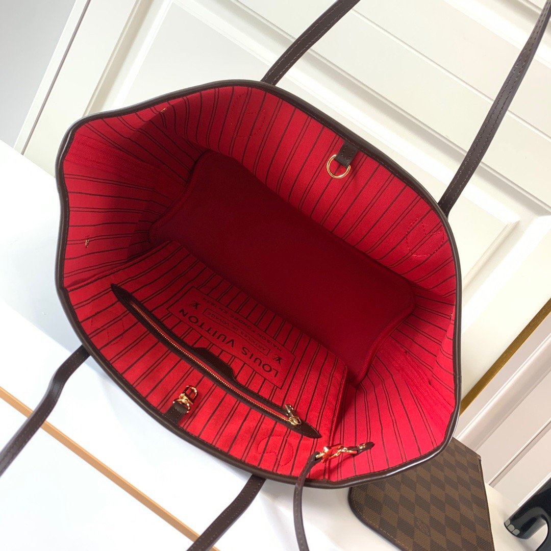 LV-neverfull classic medium coffee plaid handbag