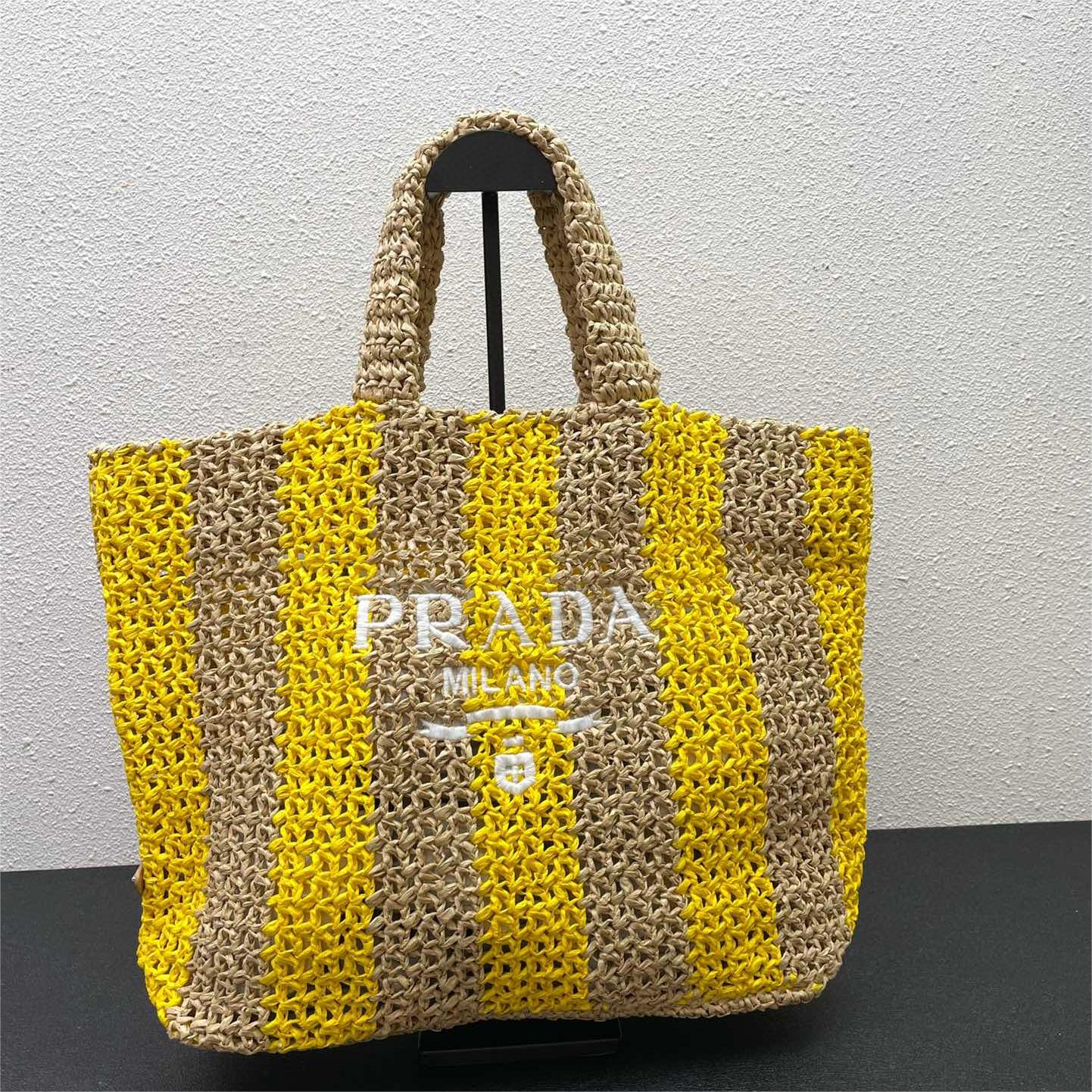 Prada-Hollow Lafite Grass Weaving Tote
