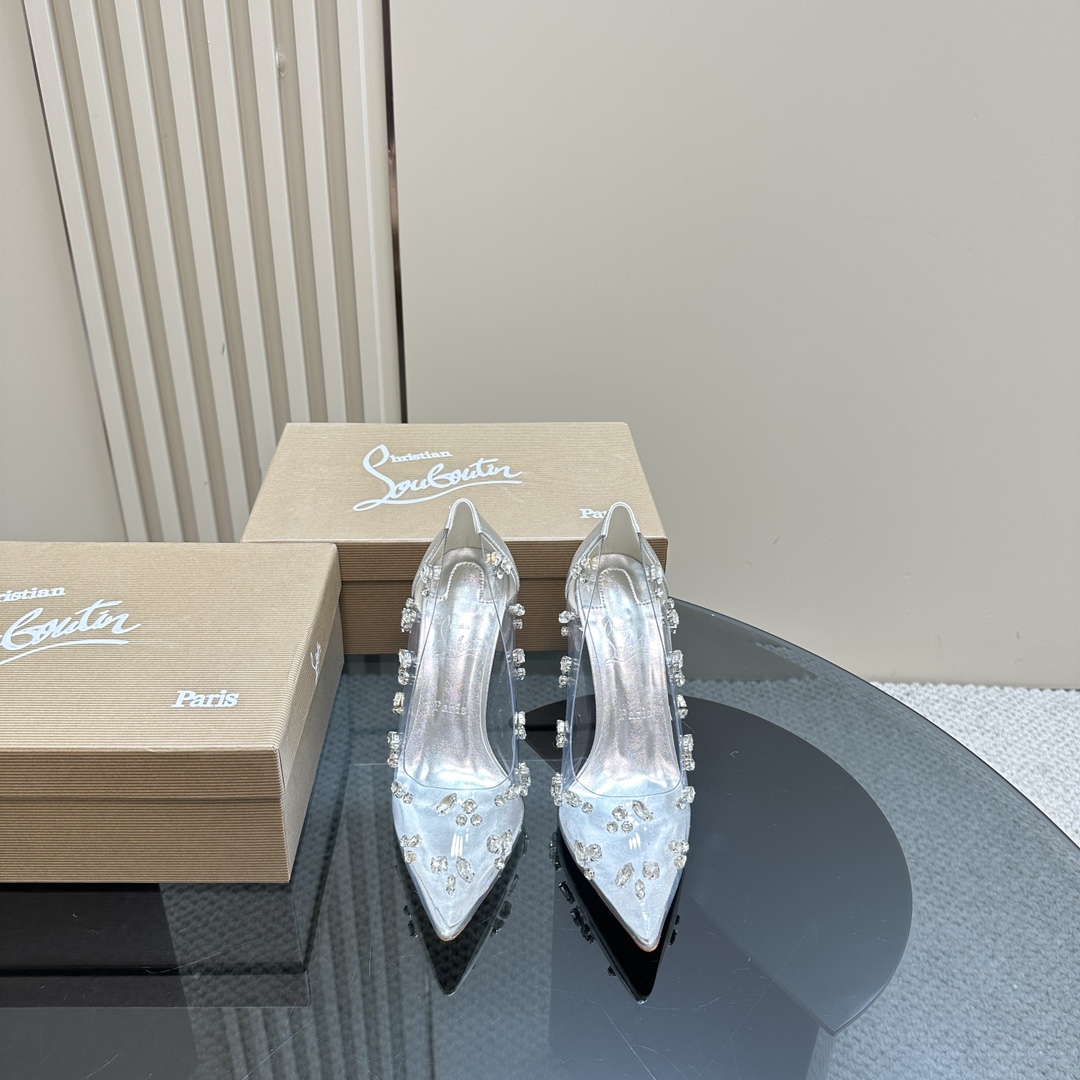 Christian Louboutin-Transparent PVC crystal diamond silver high heels