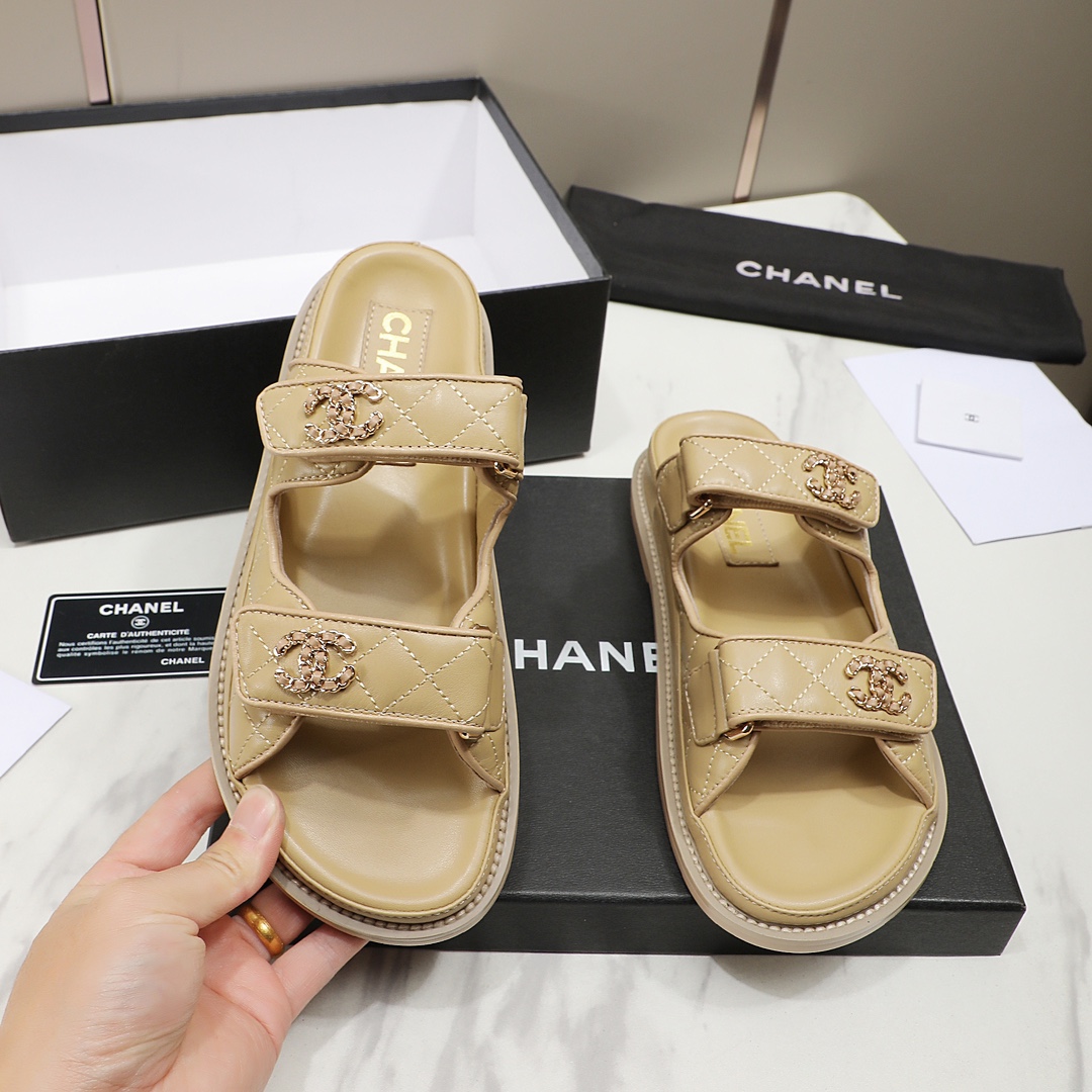 CHANEL Leather Slippers Women Brown