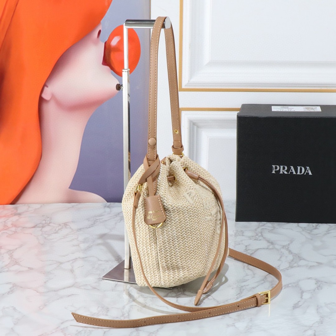 Prada-Lafite woven drawstring bucket bag