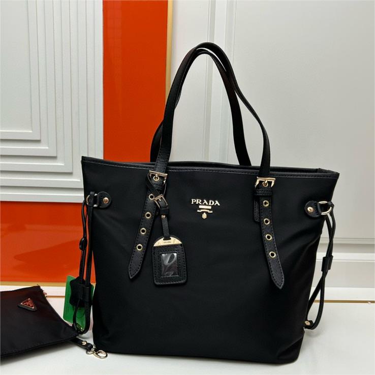 Prada-Imported waterproof Oxford cloth with cowhide shopping bag