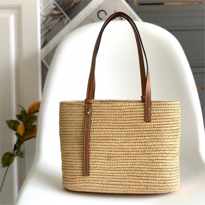 LOEWE-Small Lafite Grass and Beef Leather Square Basket Handbag