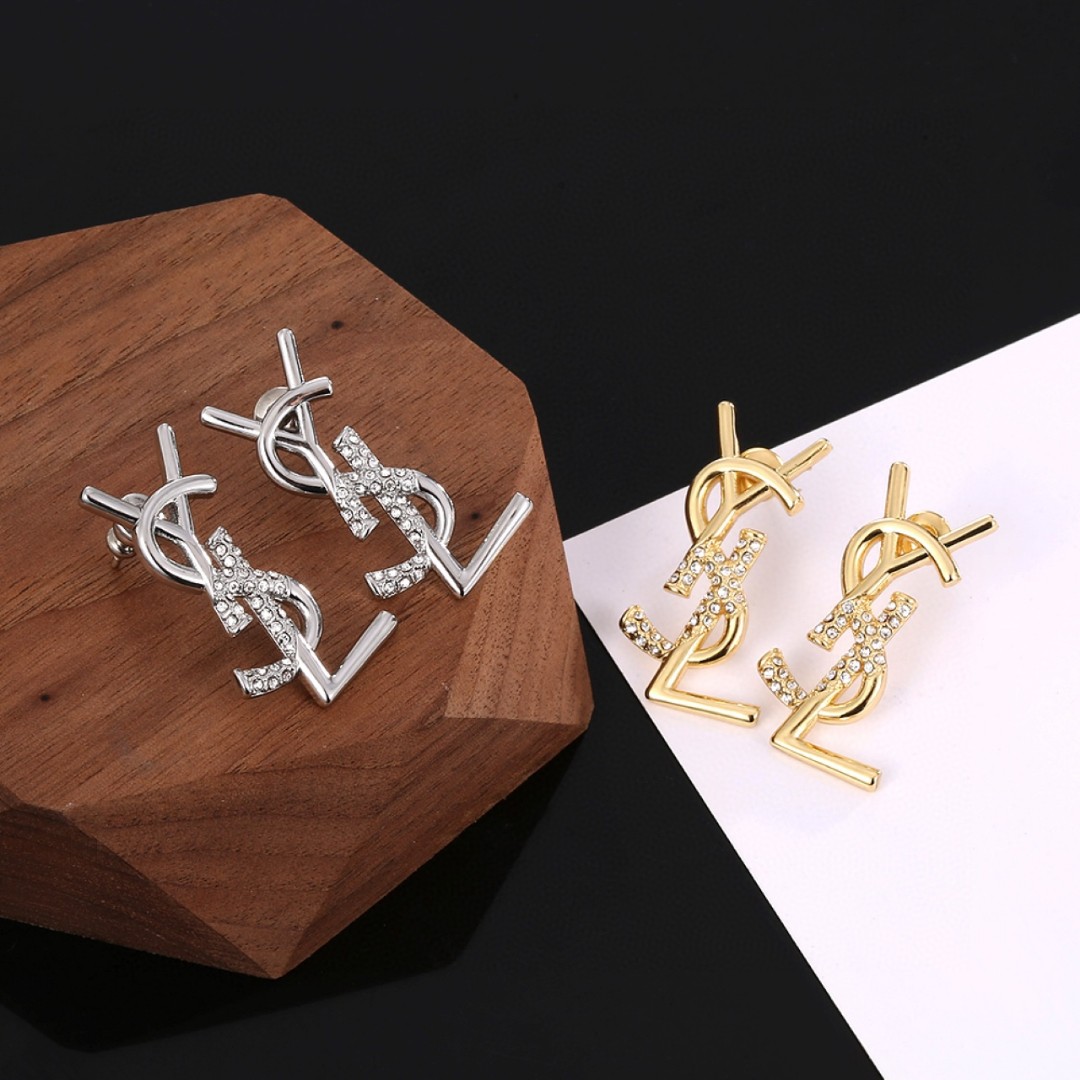 YSL-Diamond studded letter earrings