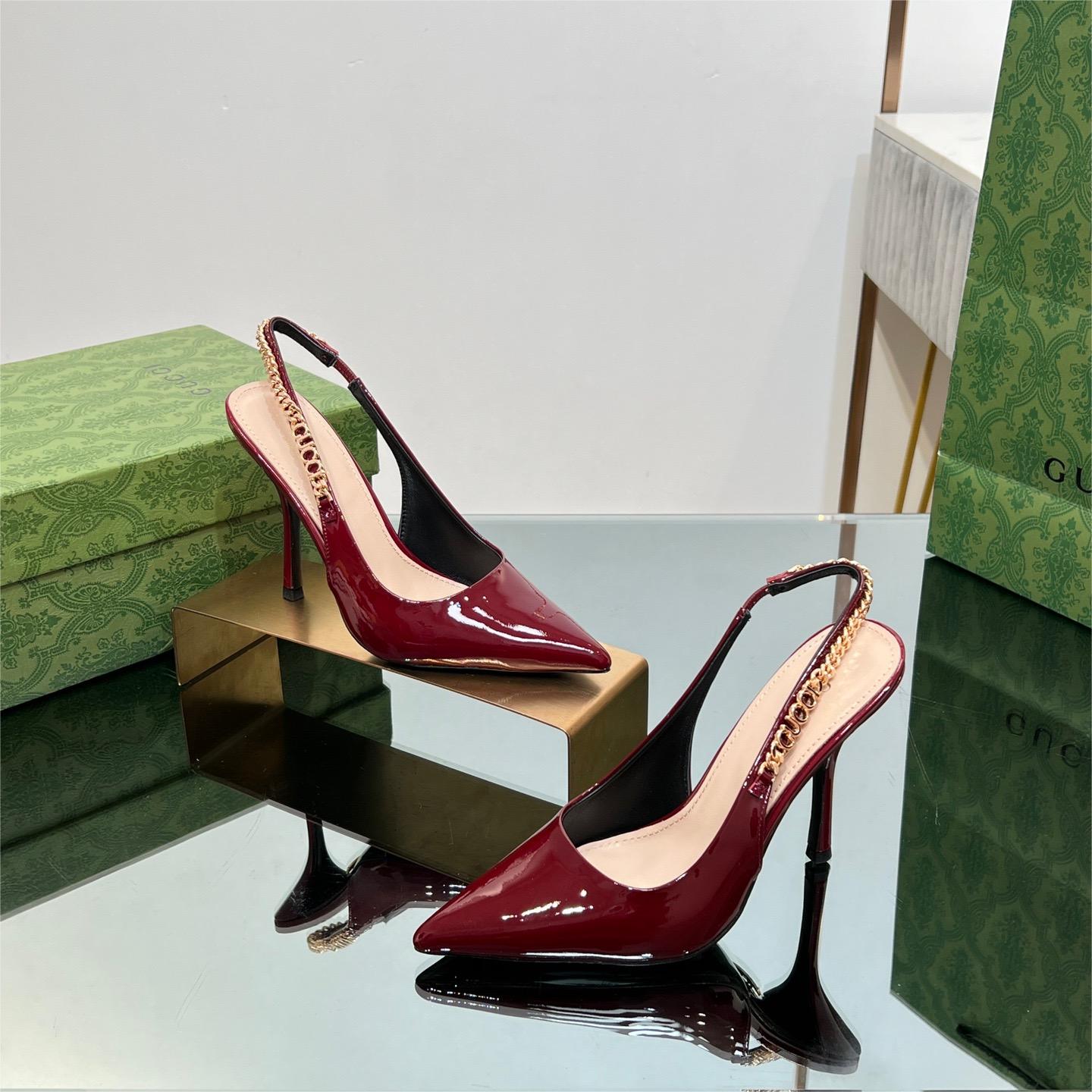 Gucci-letter buckle l o g o chain high-heeled sandals