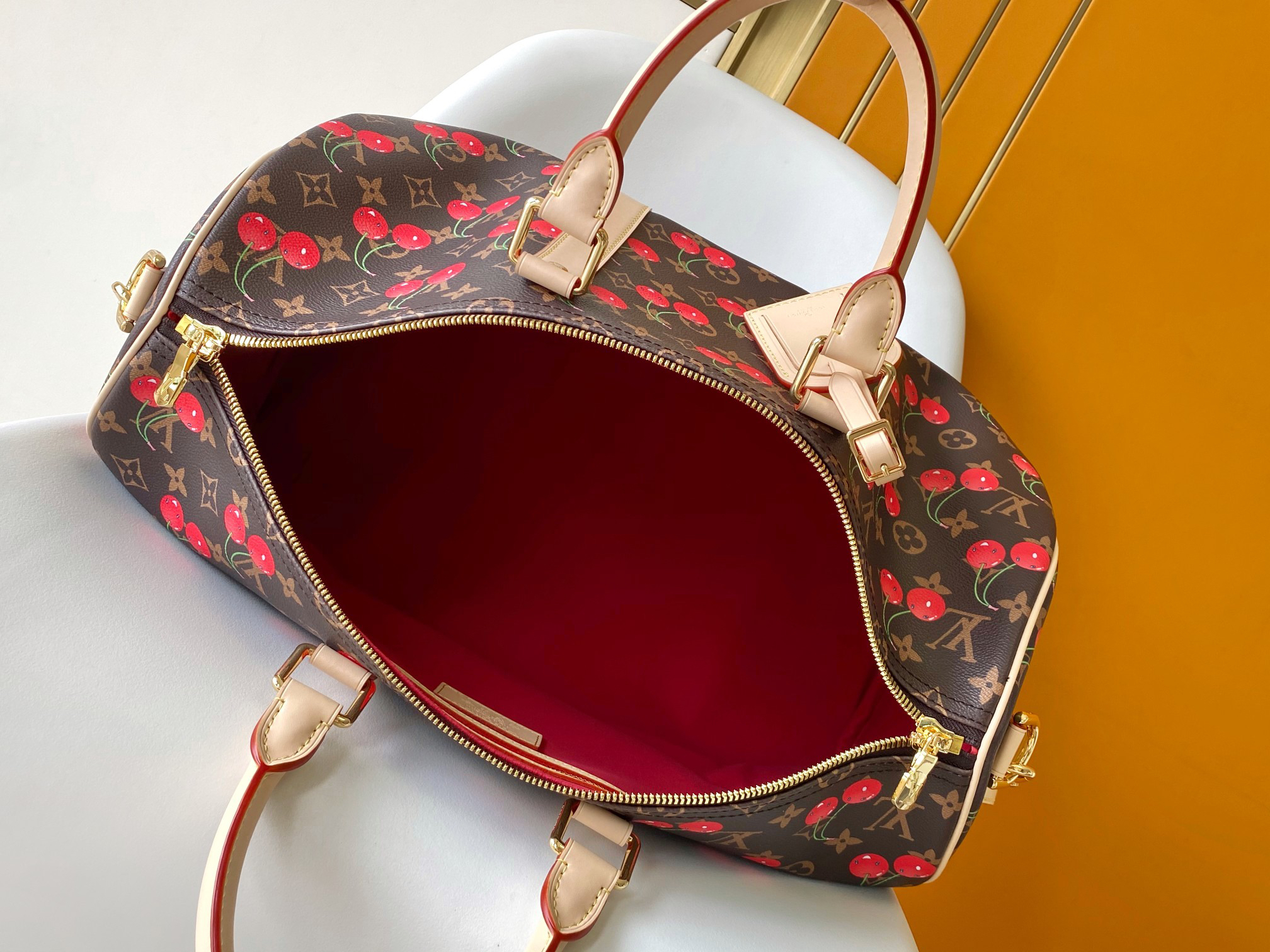 Louis Vuitton X Takashi Murakami Speedy Bag Cherry Brown Monogram Gold Hardware