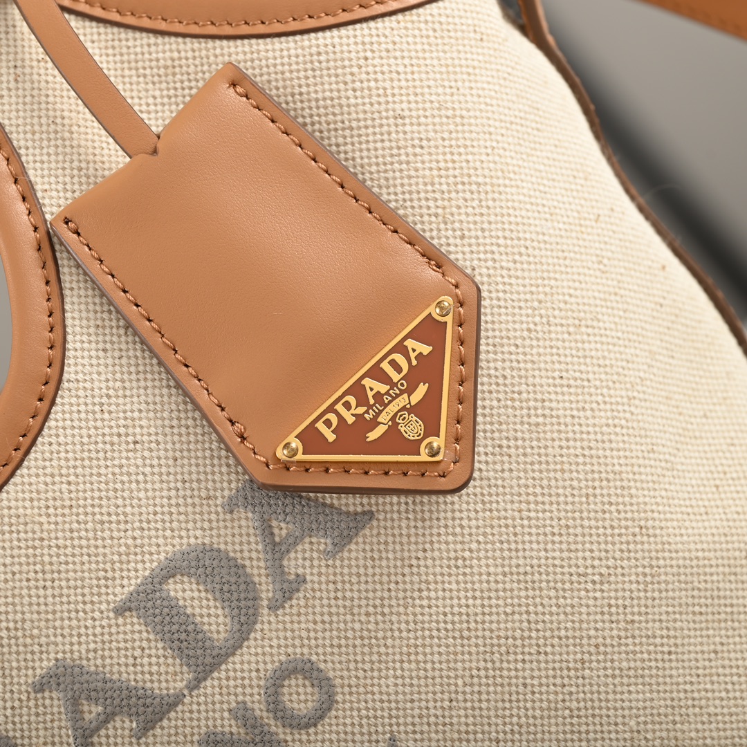 Prada-2024 Summer New Product Linen Blended Leather Tote Bag