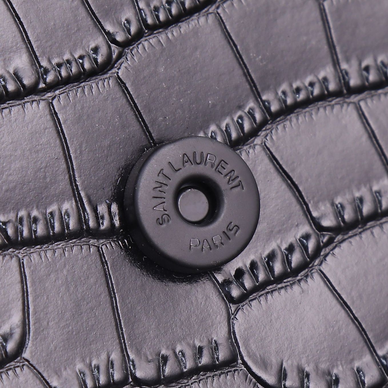 YSL-SUNSET BLACK Crocodile Embossed Shoulder Bag