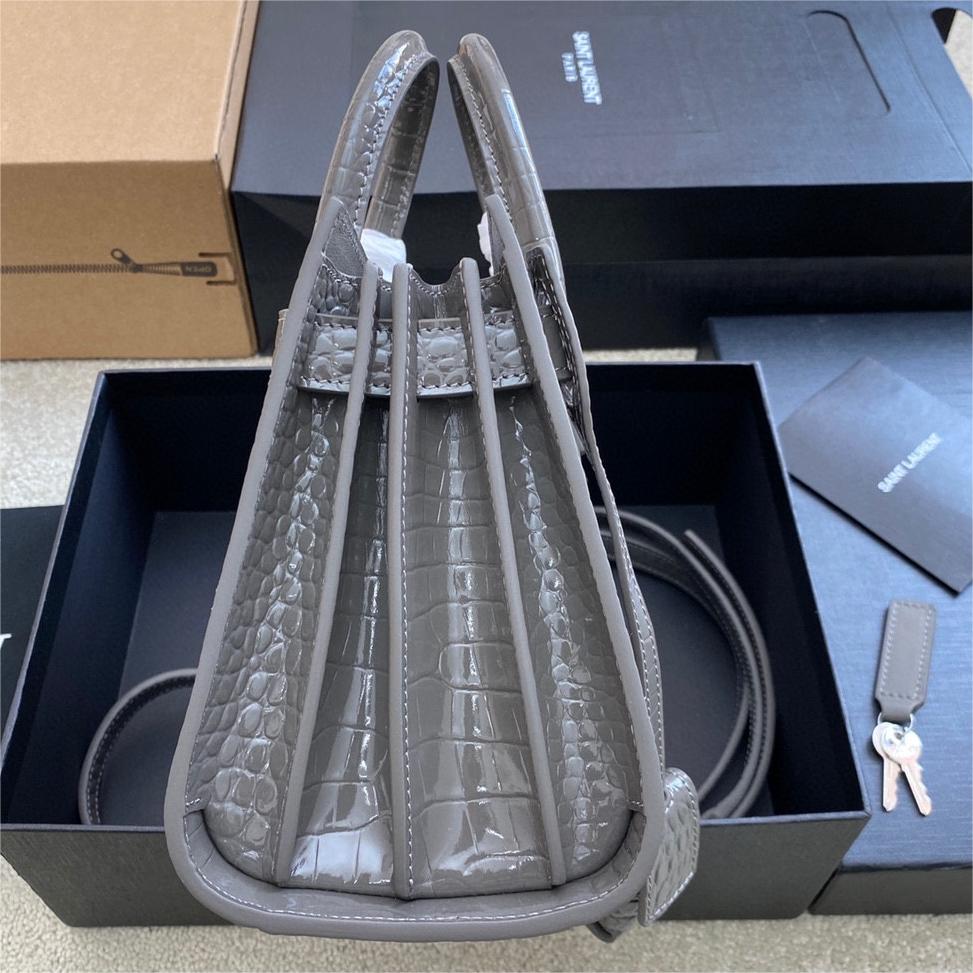 YSL-Organ Bag Gray Crocodile Pattern 22CM