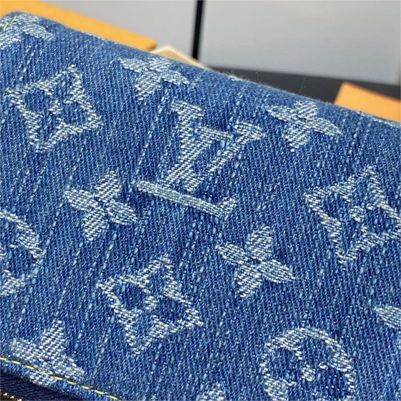 LV-Blue denim denim full leather cléa wallet