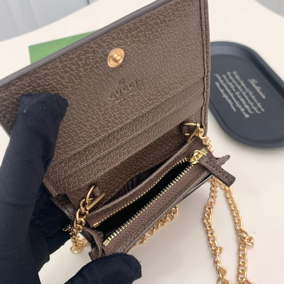 GUCCI - Ophidia Brown Leather Card Holder Shoulder Crossbody Bag