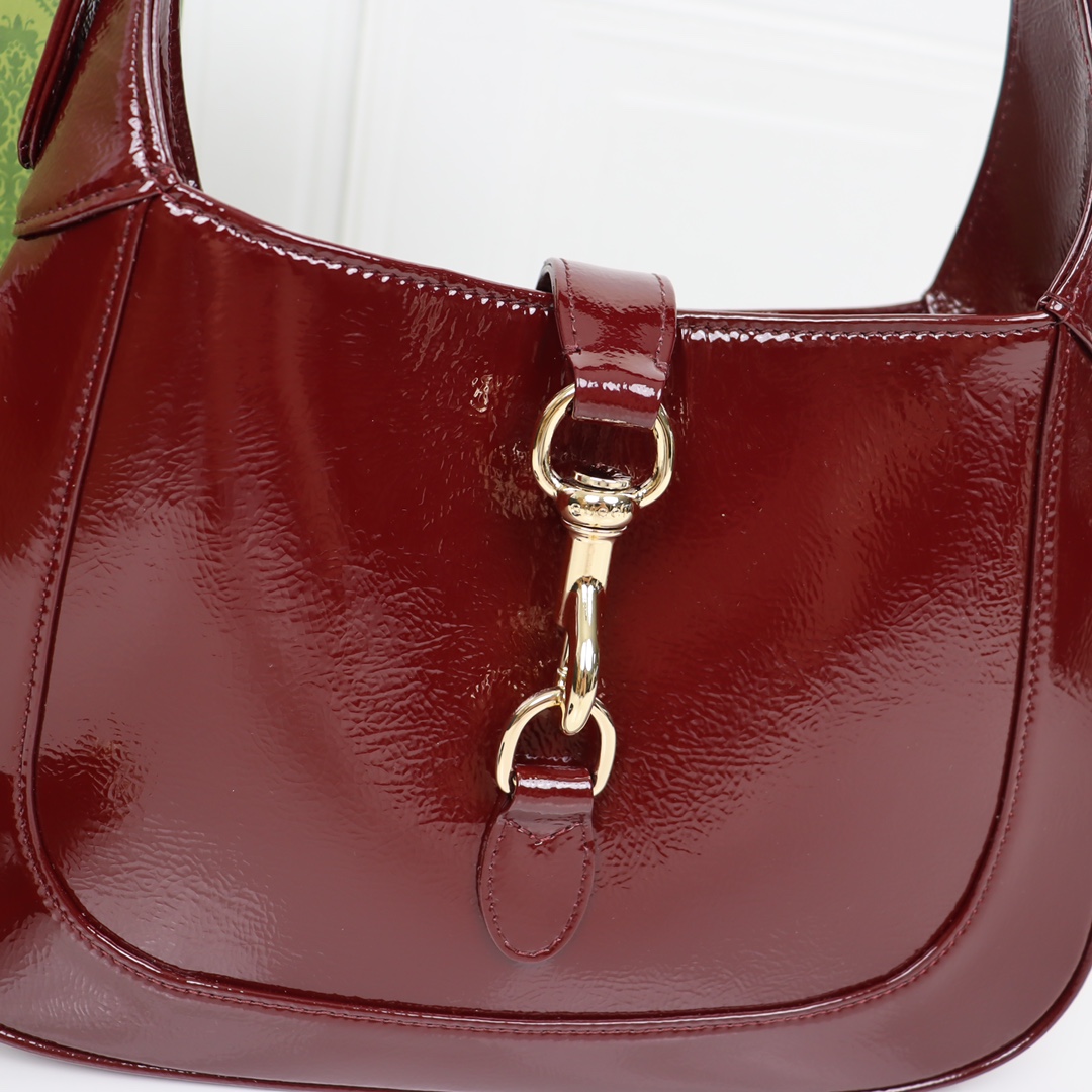 Gucci-2024 Jackie Series Small Lacquered Leather Shoulder Backpack