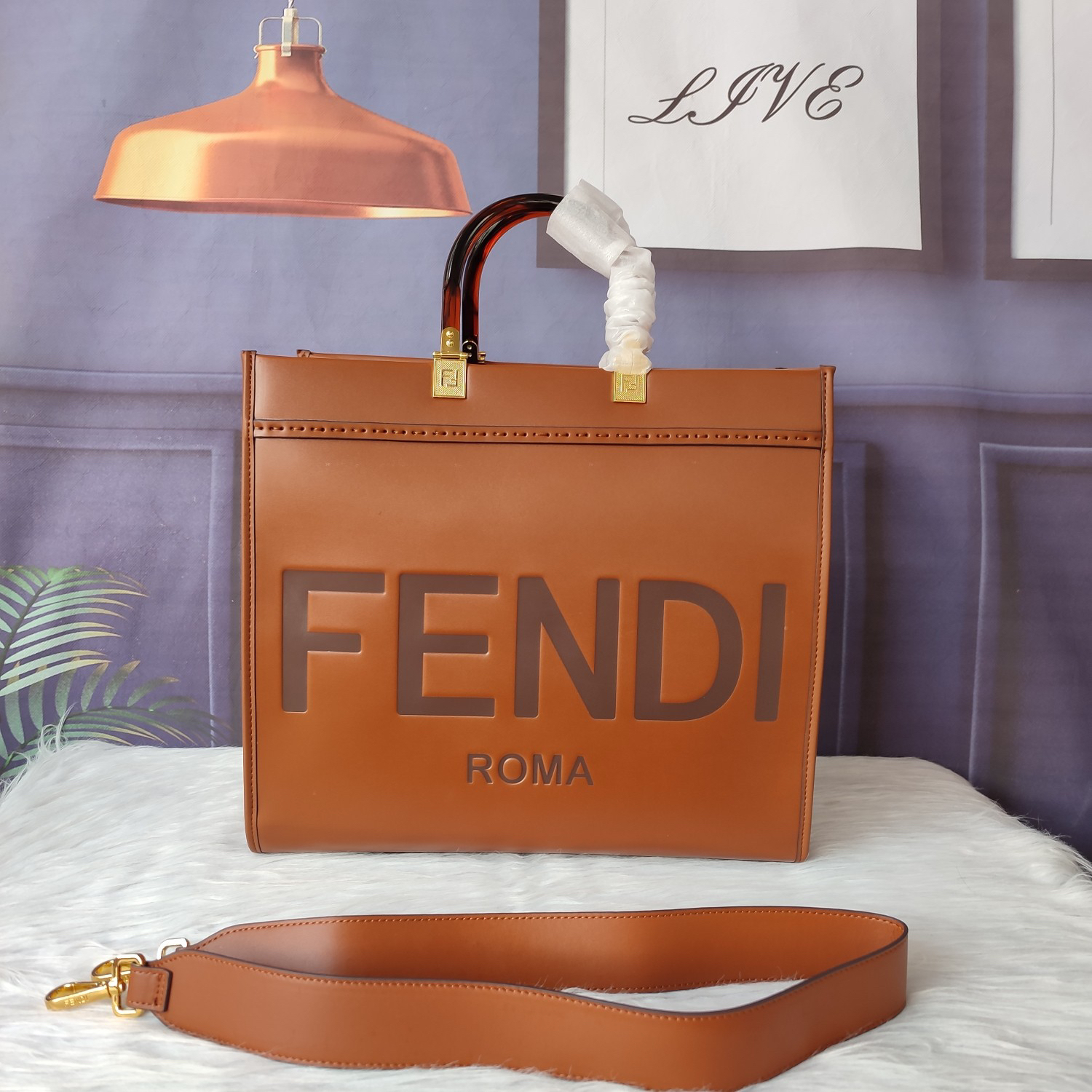 FENDI-Sunshine Medium Brown Leather Handbag