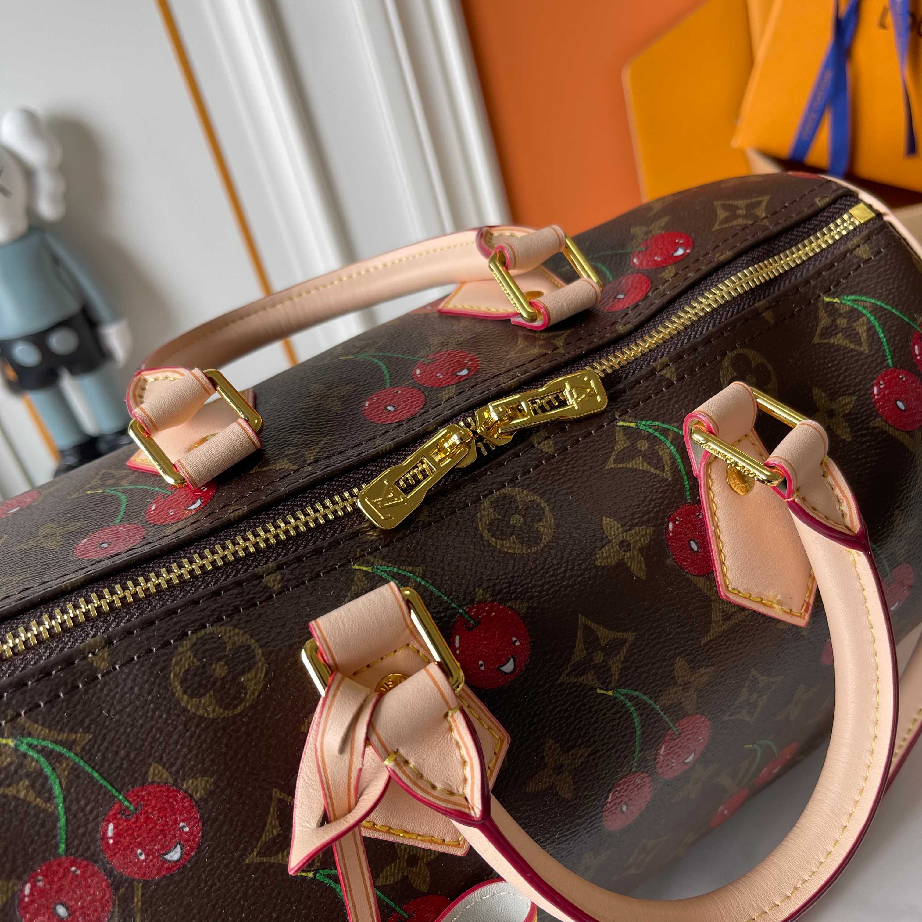 Louis Vuitton X Takashi Murakami Speedy Bag Cherry Brown Monogram Gold Hardware