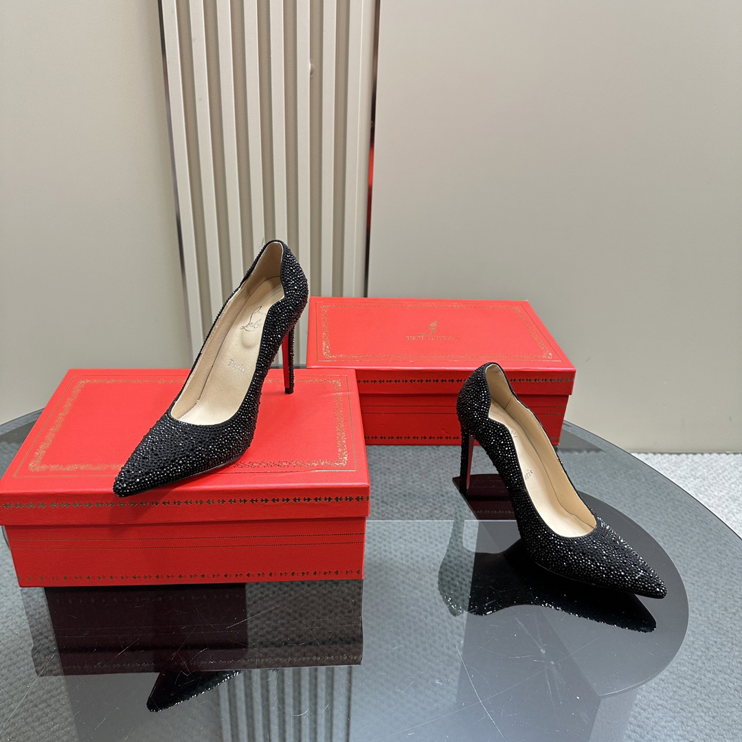 Christian Louboutin-Black full diamond inlaid Peugeot high heels