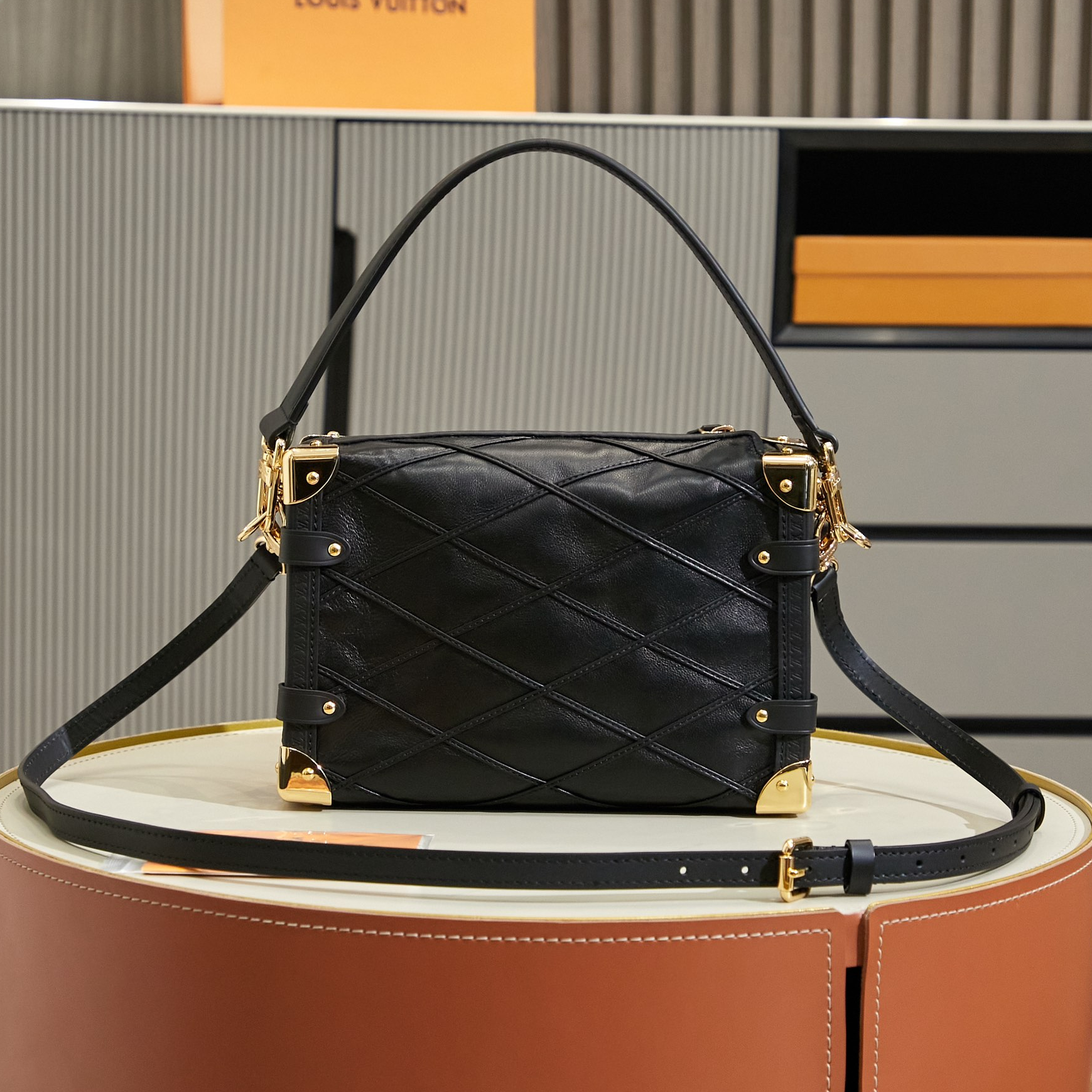 LV - Side trunk PM Black Small Lambskin One Shoulder Crossbody Handbag