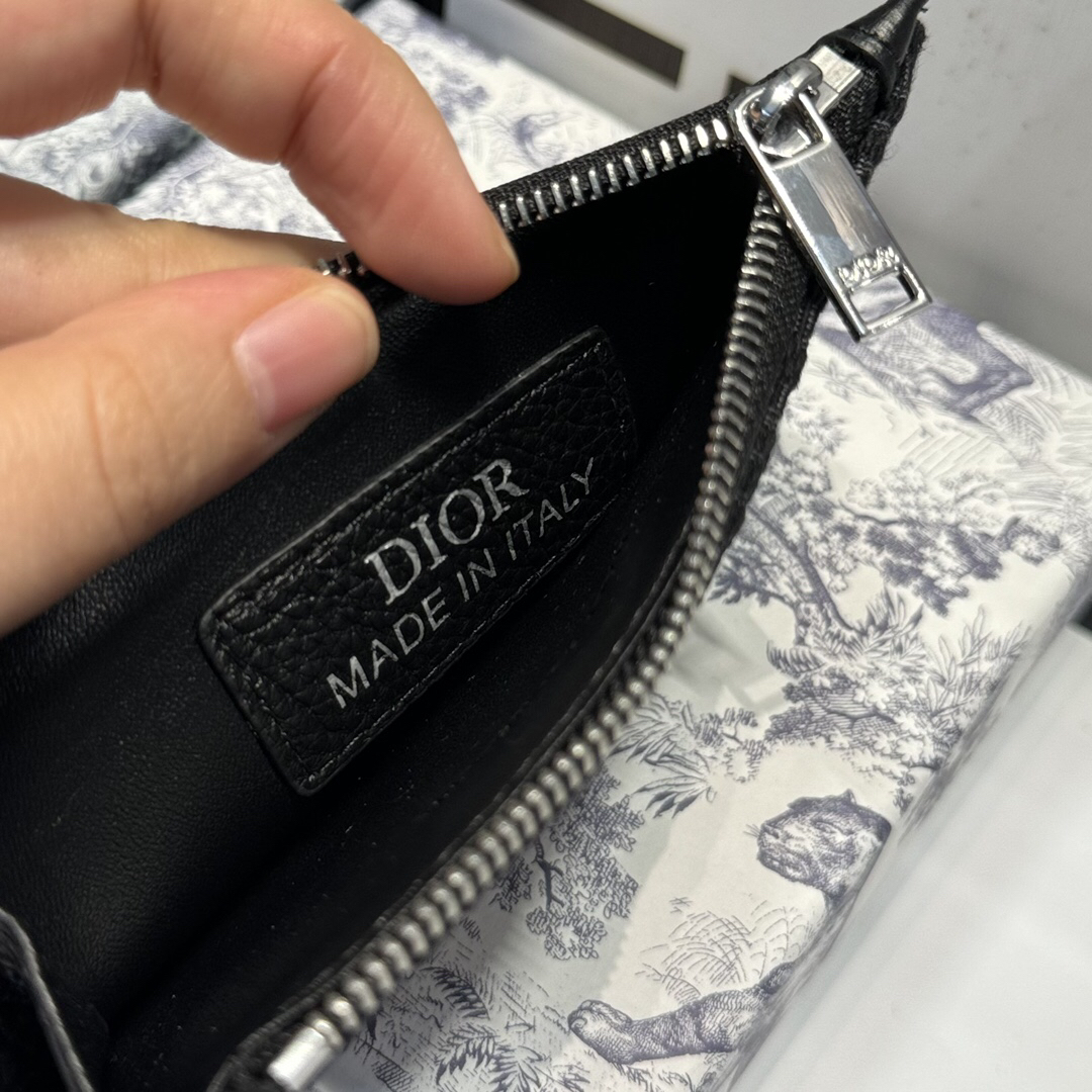 Dior-Black Cowhide Oblique Printed Zipper Clip
