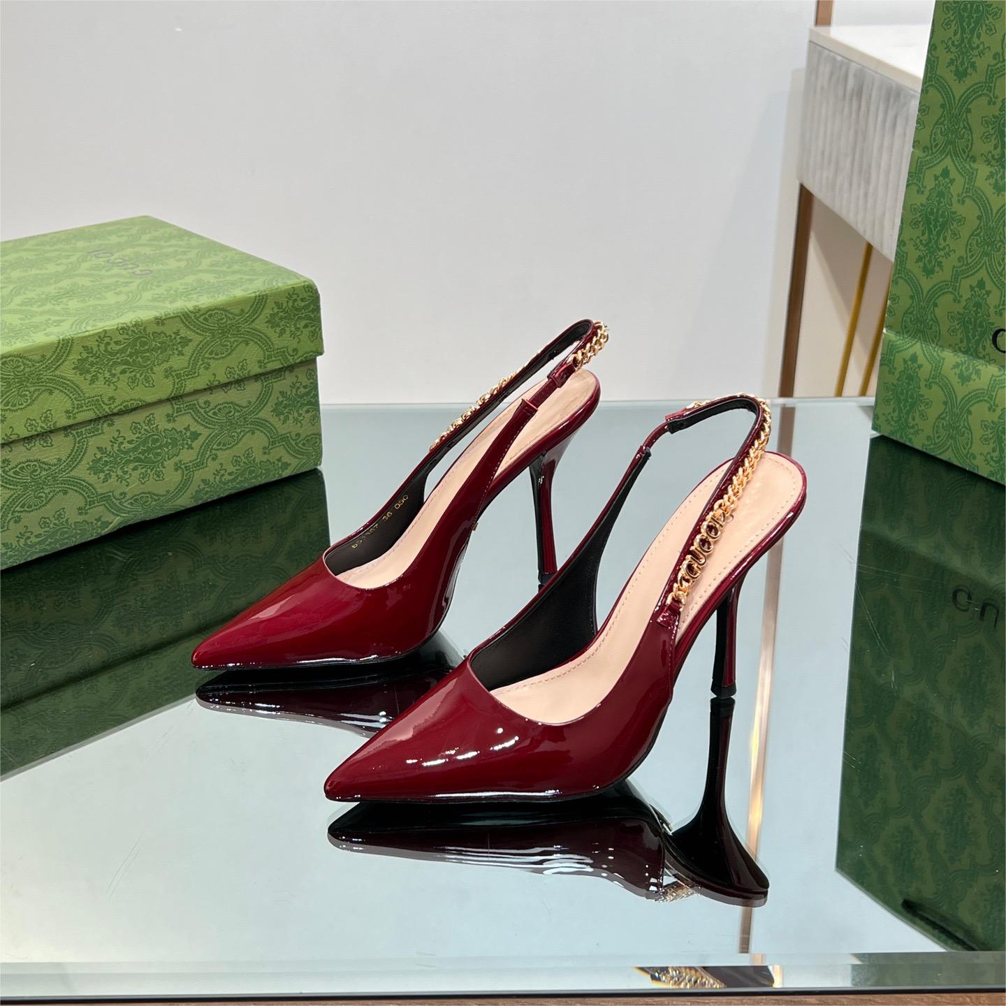 Gucci-letter buckle l o g o chain high-heeled sandals