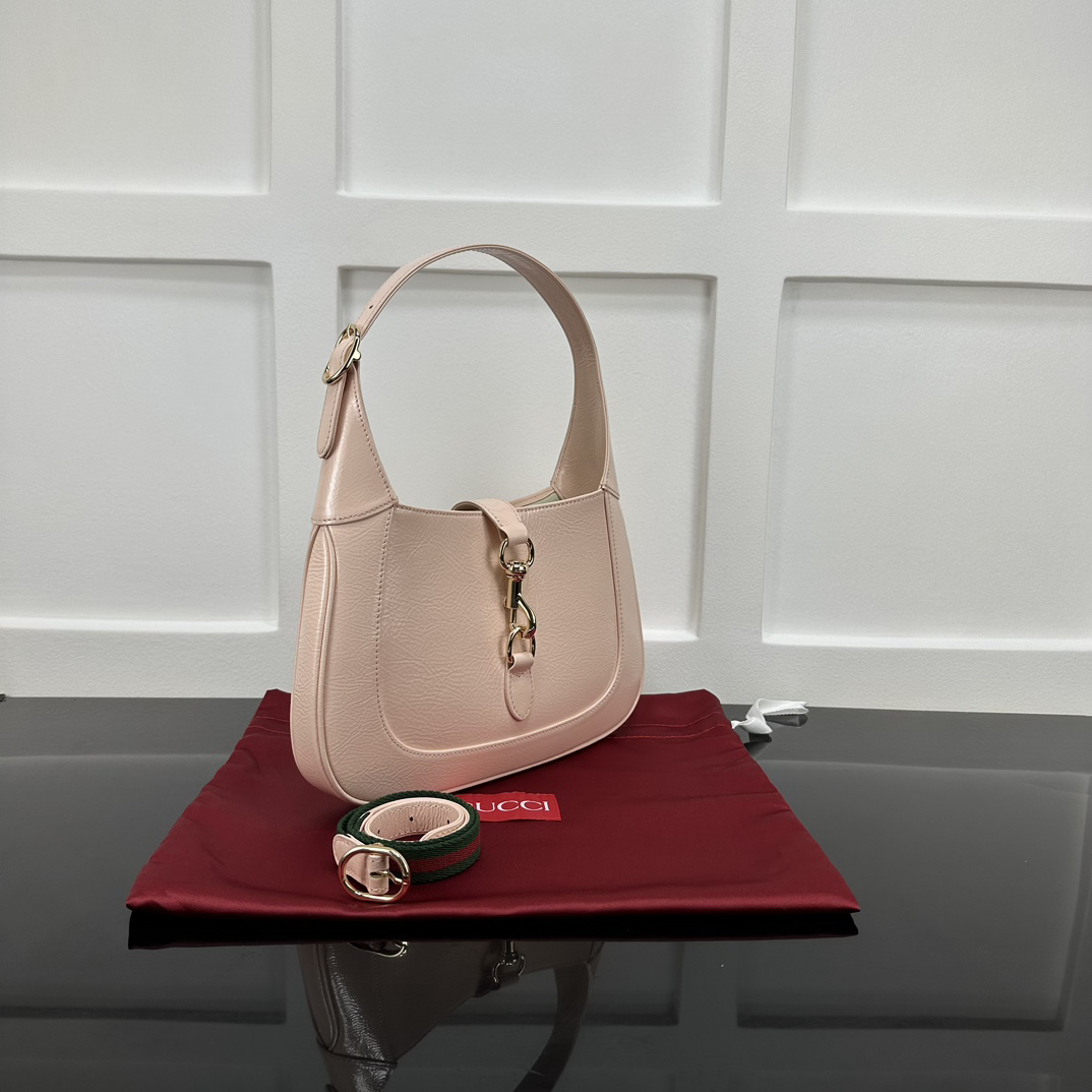Gucci-Jackie series small shoulder backpack in light pink patent leather
