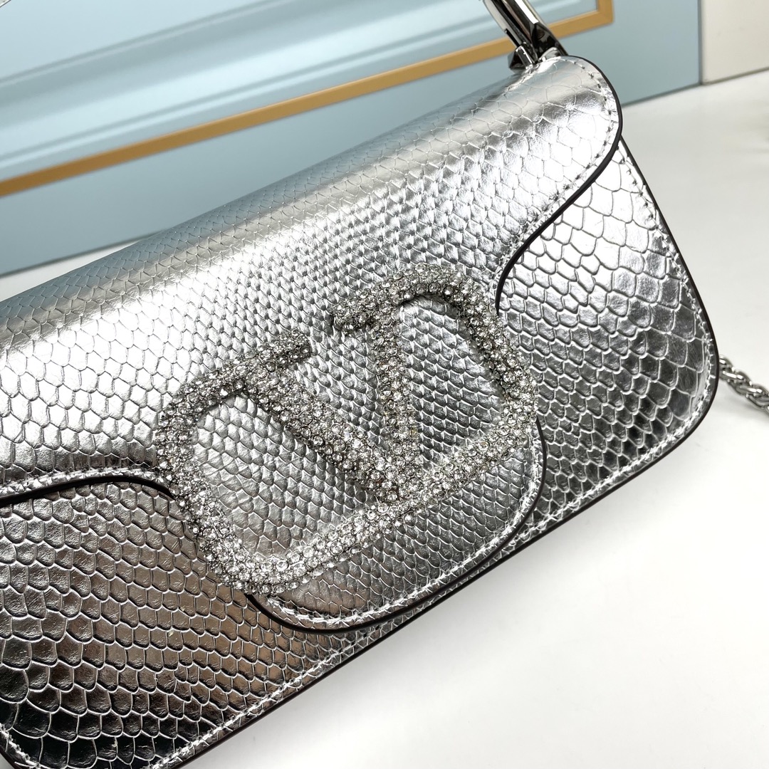 Valentino-Garavani MINI LOCÒ Snake patterned calf leather bag