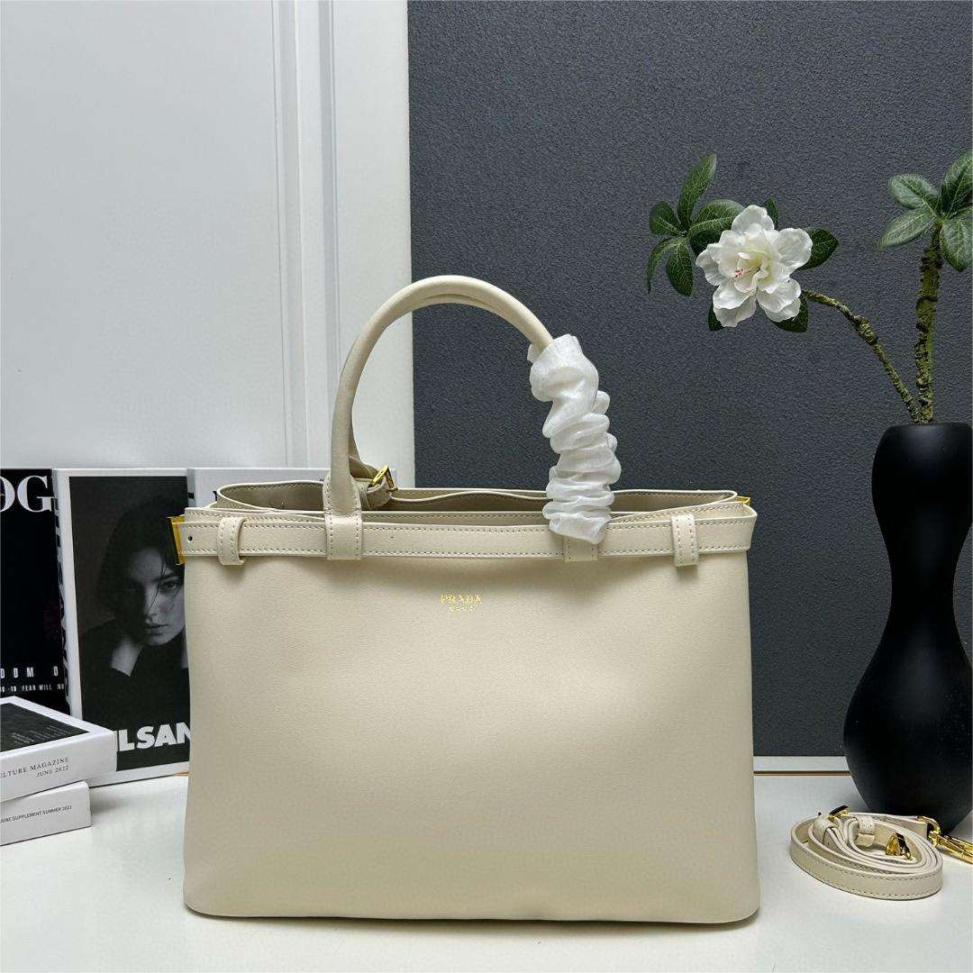 Prada-Double bag small shopping bag double series imported cowhide