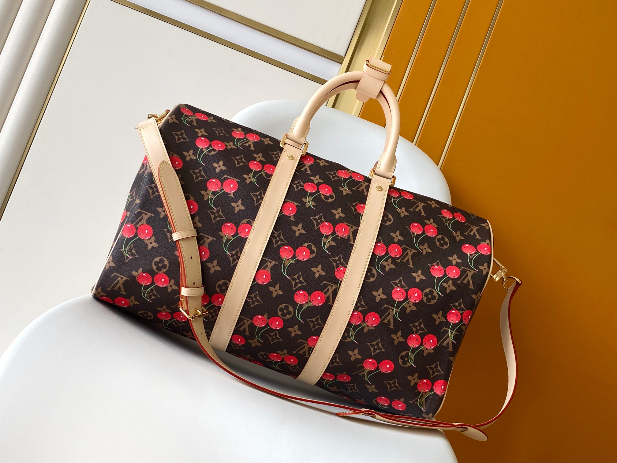 Louis Vuitton X Takashi Murakami Speedy Bag Cherry Brown Monogram Gold Hardware