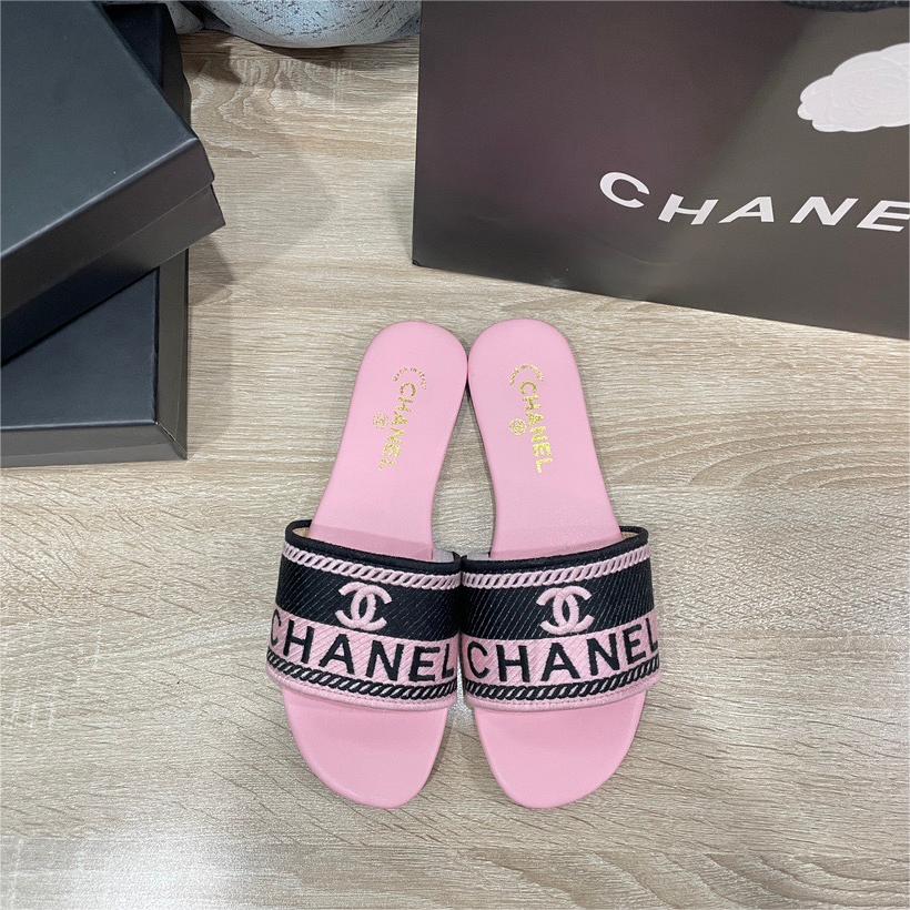 Chanel-Embroidered letter flat slippers