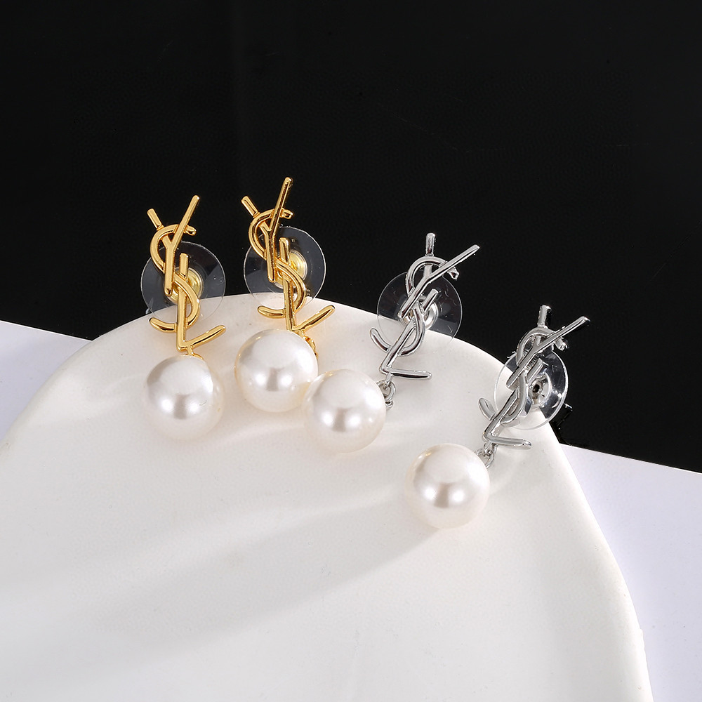 YSL-Pearl letter earrings
