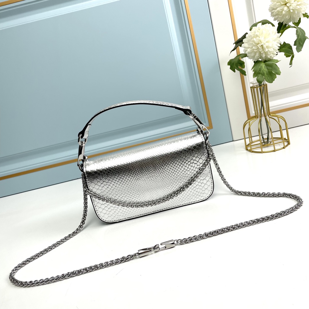 Valentino-Garavani MINI LOCÒ Snake patterned calf leather bag