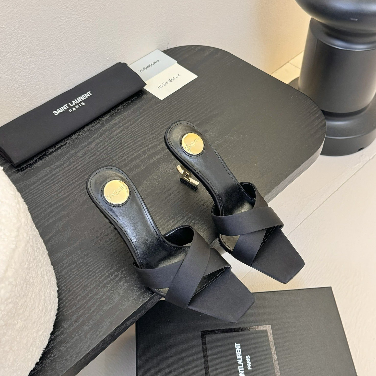 YSL-Cross woven silk high heels shoes