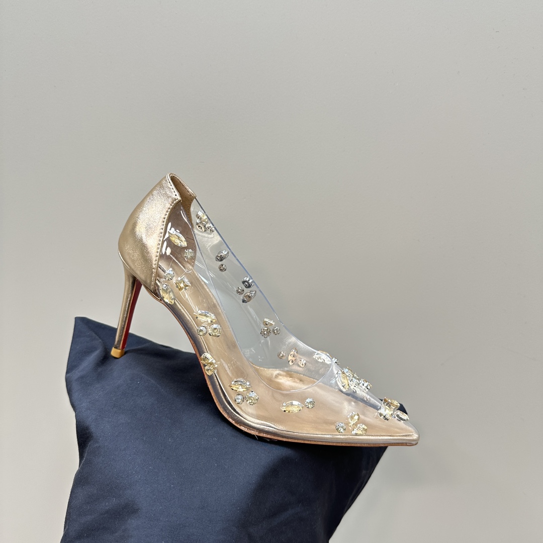 Christian Louboutin-Transparent PVC hot stamping various crystal diamond high heels