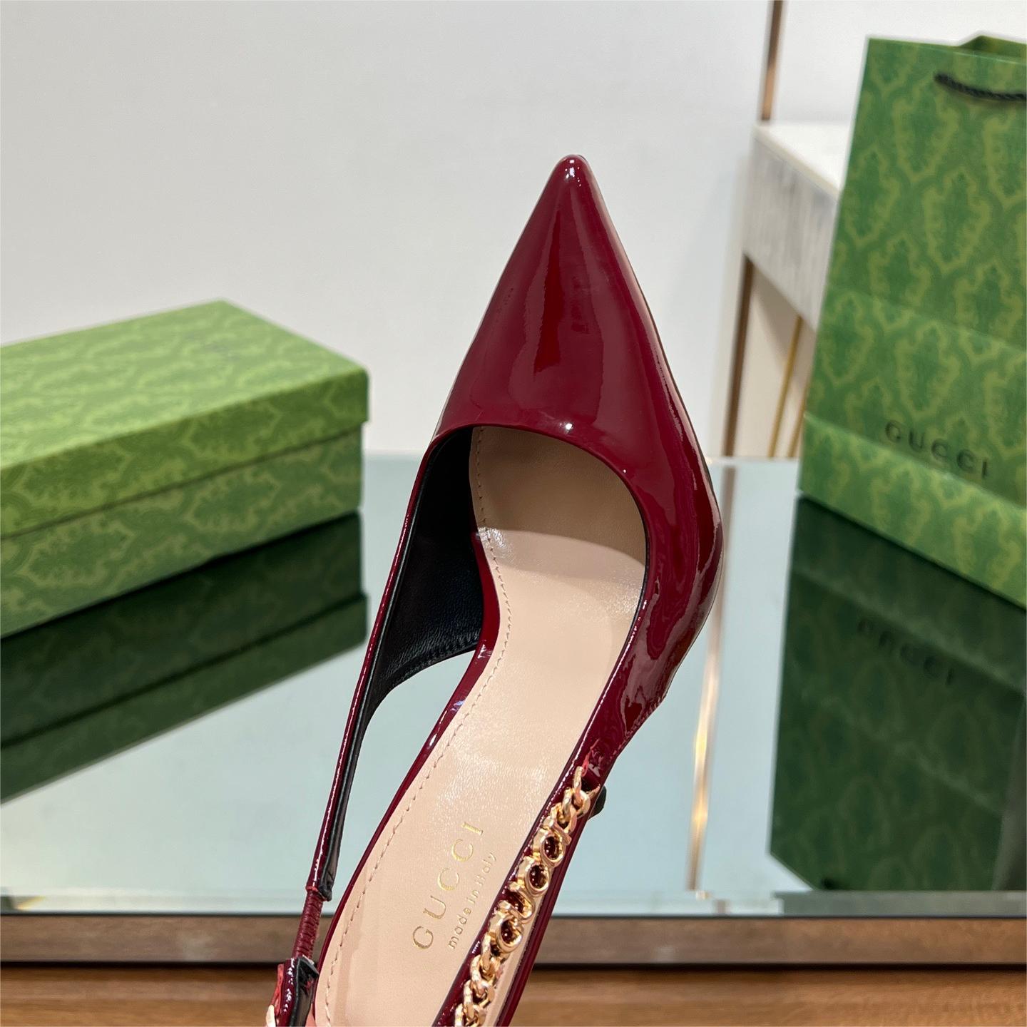 Gucci-letter buckle l o g o chain high-heeled sandals