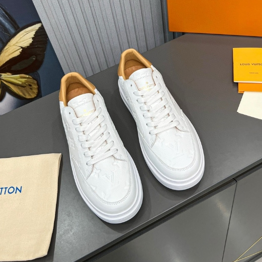 LV-Leather Embossed Sports White Shoes