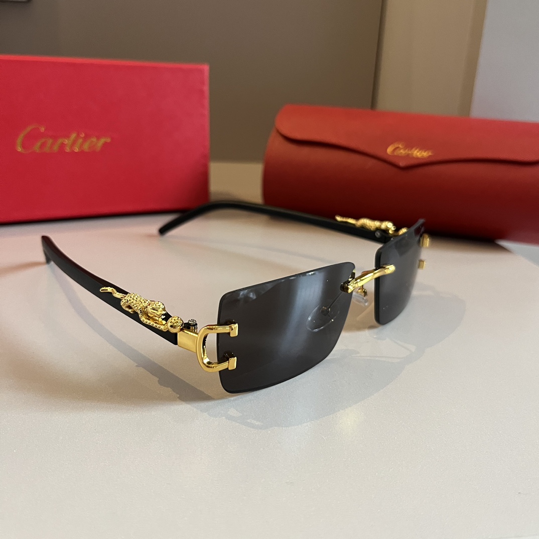 Cartier-metal frameless black classic sunglasses