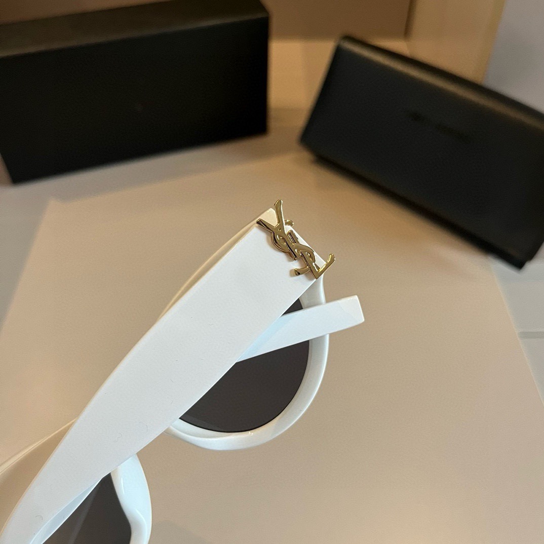 YSL-SLM94 white gold side logo cat eye sunglasses