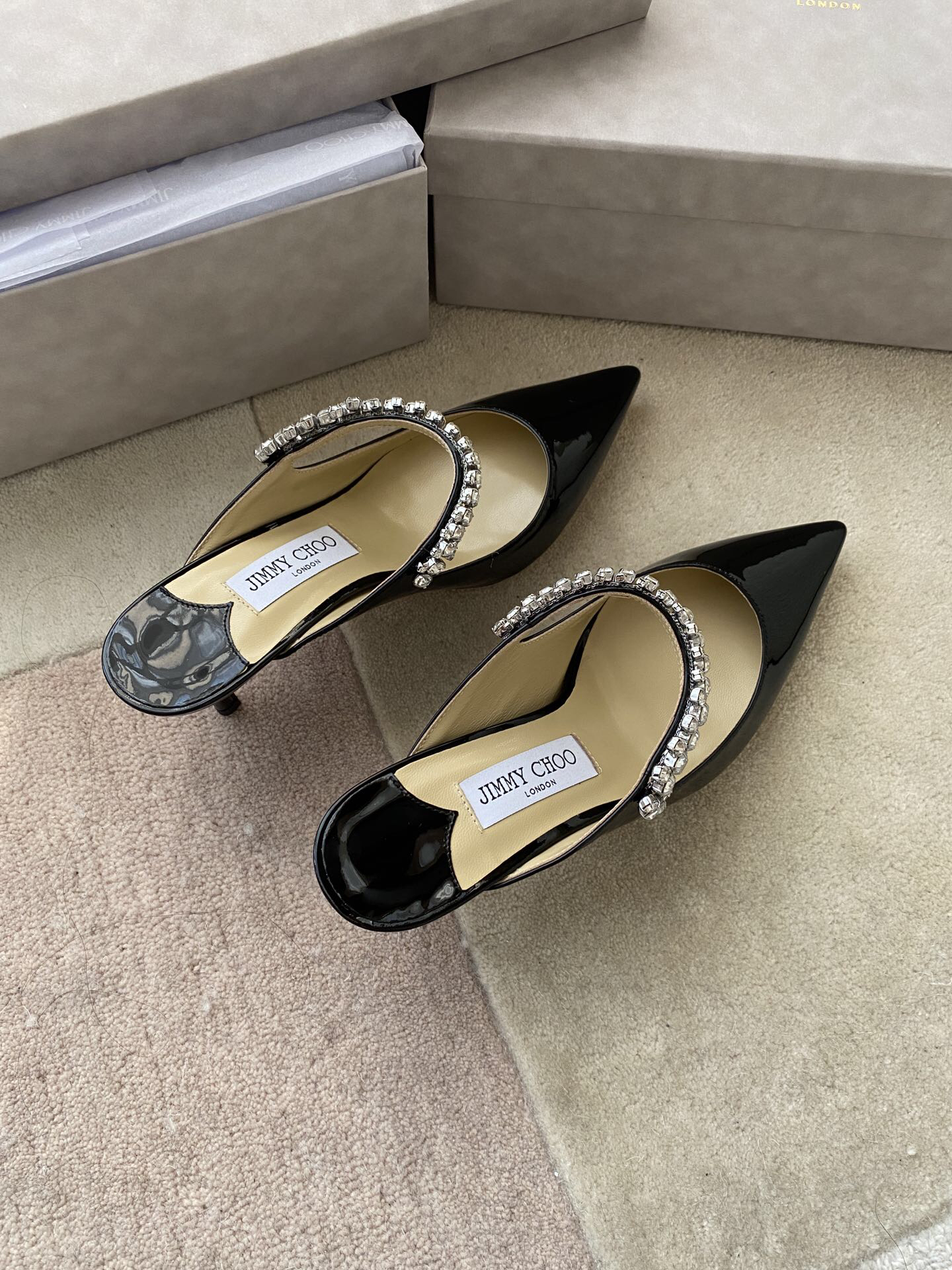 Jimmy Choo - Bing Pointed Toe Slip-On Slippers (6.5cm) for Women (Black)