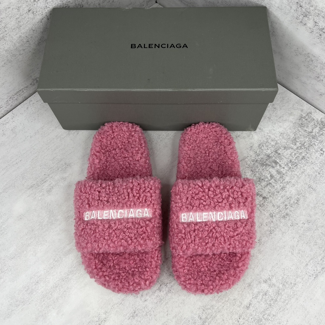 balenciaga-Lamb wool thick soled slippers
