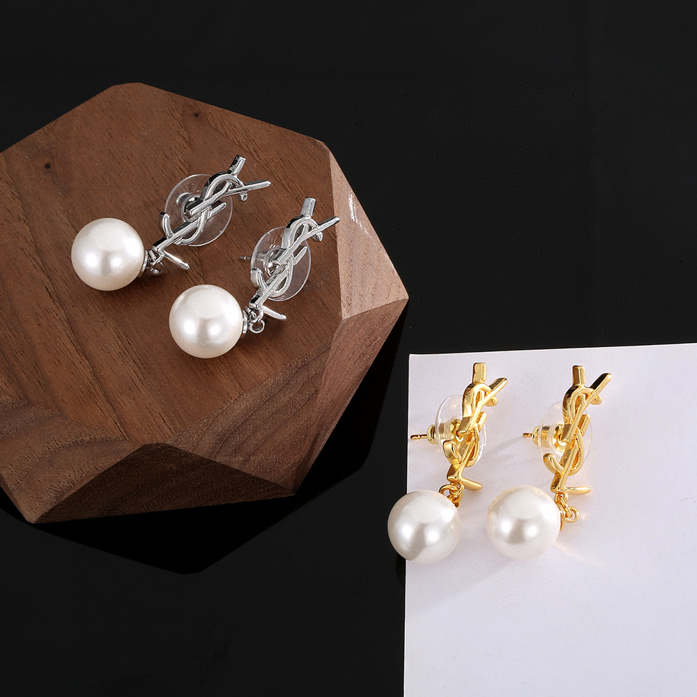 YSL-Pearl letter earrings