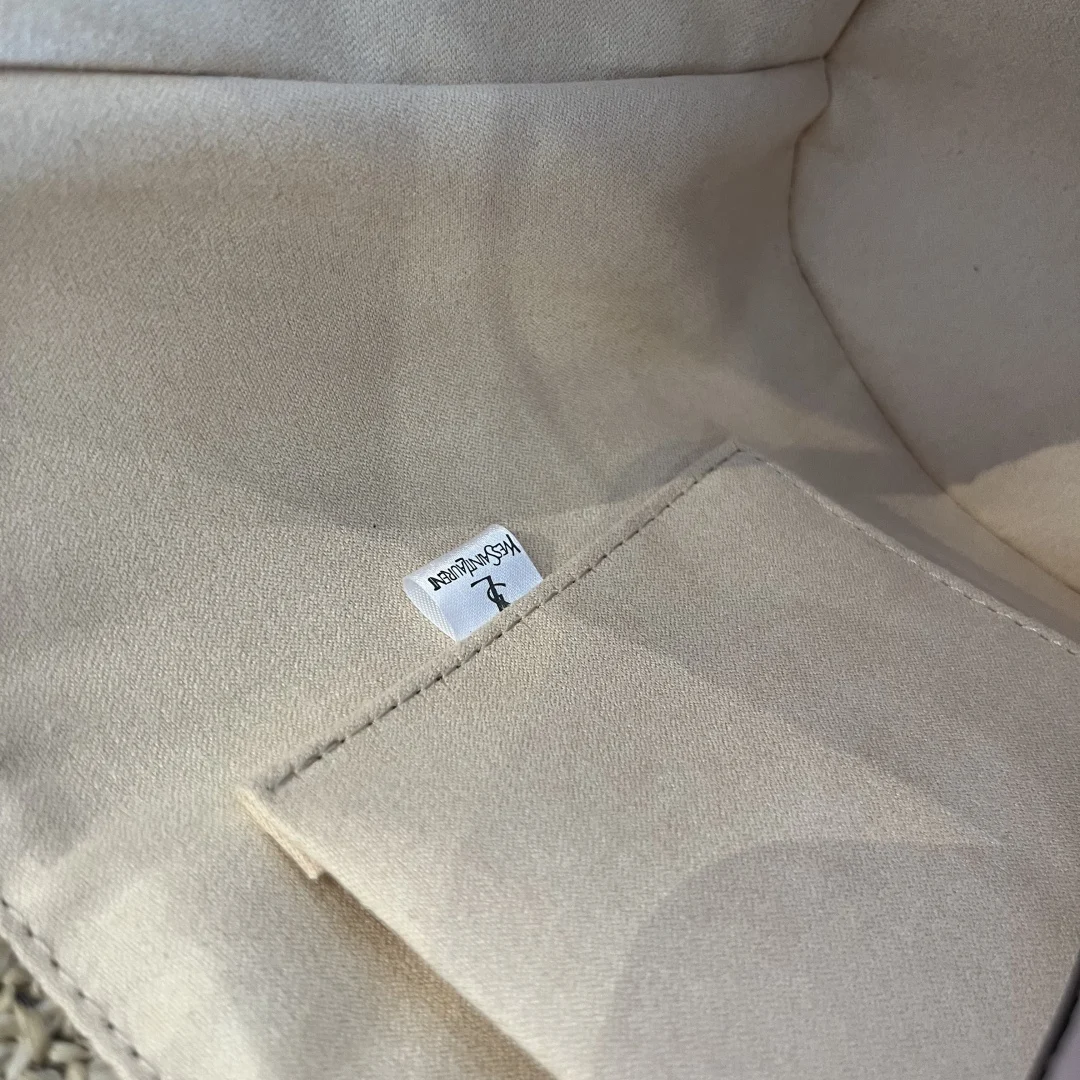 YSL-Panier medium bag in natural raffia and smooth leather