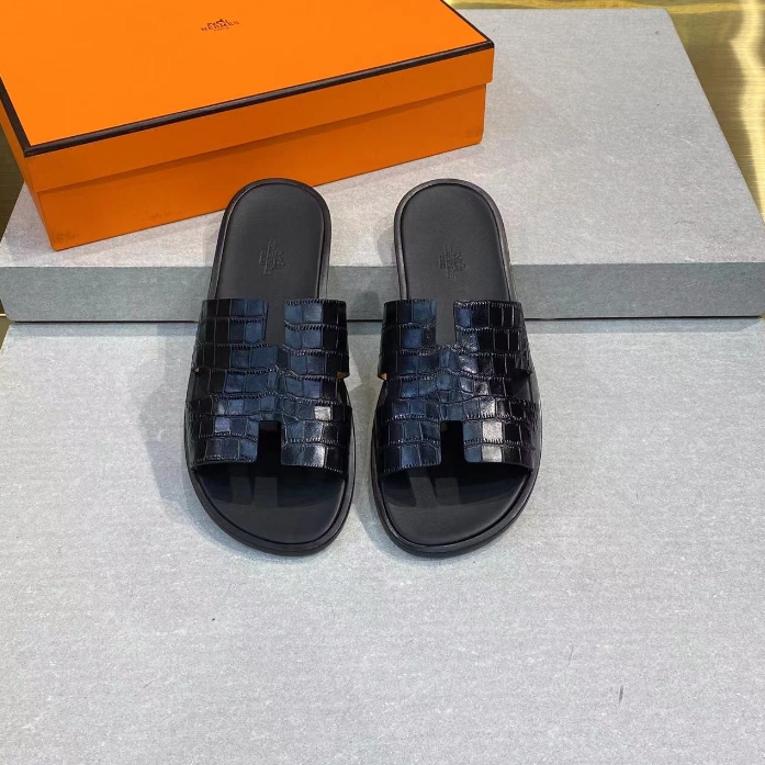 Hermes-Swift Leather Men's H Slippers