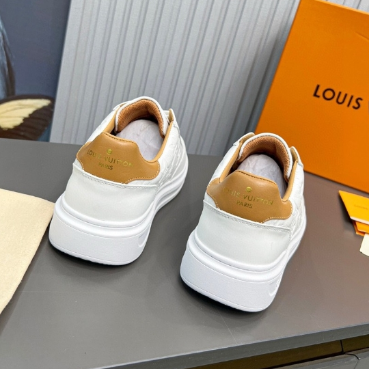 LV-Leather Embossed Sports White Shoes