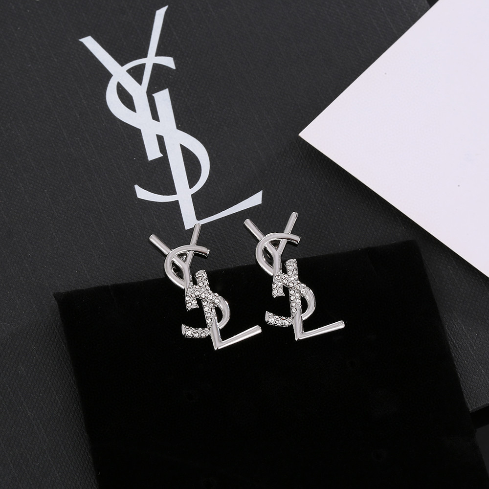 YSL-Diamond studded letter earrings