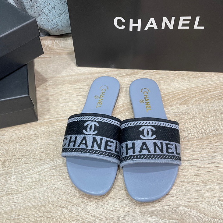 Chanel-Embroidered letter flat slippers
